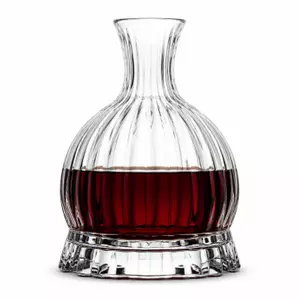 218mm ribbed glass wine decanter with wide rounded body and raised pedestal base