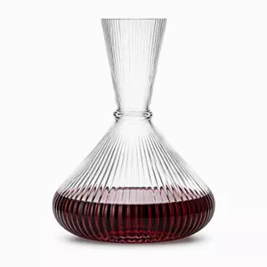 240mm ribbed glass wine decanter with wide base and tall elegant neck