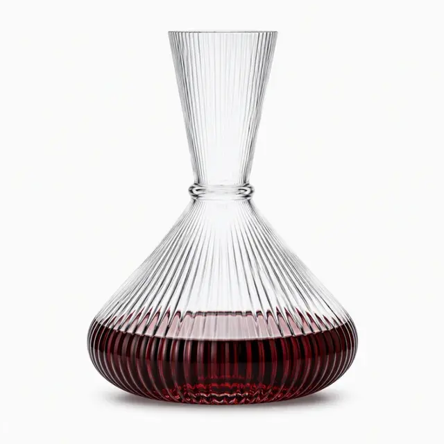 240mm ribbed glass wine decanter with wide base and tall elegant neck