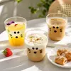 Cute printed drinking glass with cartoon cat face design