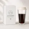 Reusable 450ml borosilicate glass coffee cup with silicone lid for coffee tea and everyday beverage serving