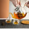 Transparent glass teapot with infuser for home kitchens, cafés, hotels, and tea houses