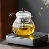Handmade borosilicate glass teapot with built-in glass infuser for loose leaf tea brewing