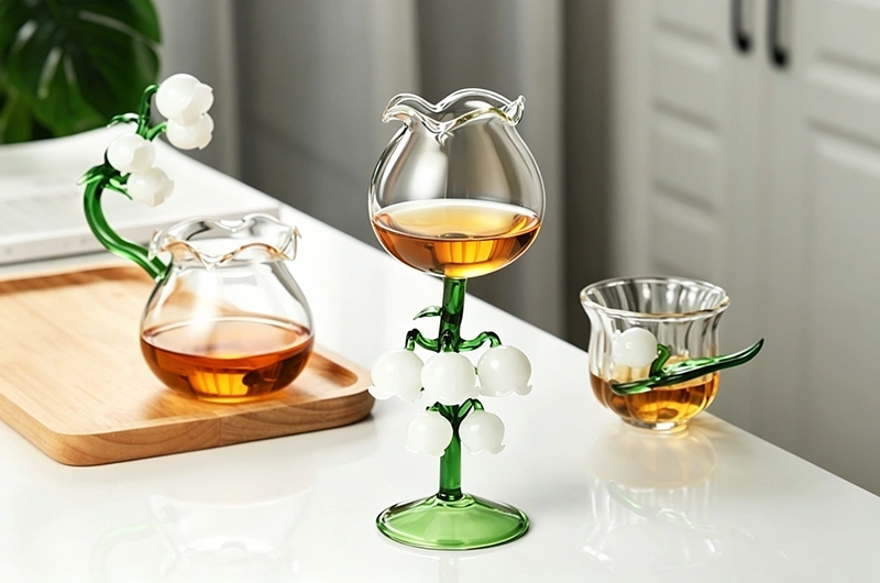 Artistic Glass Wine Goblet with Flower Design: Elevating Modern Table Settings