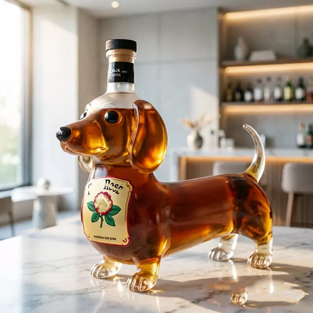 Premium handcrafted dachshund glass decanter for whiskey, bourbon, and fine spirits