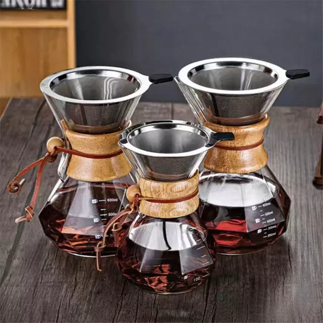 Glass Pour Over Coffee Carafe with Stainless Steel Filter for Manual Brewing