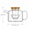 Jiateng modern transparent glass teapot with bamboo cover for home and cafe use