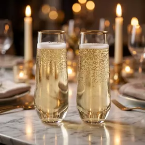 Crystal-clear stemless champagne flute glass for sparkling wine and prosecco