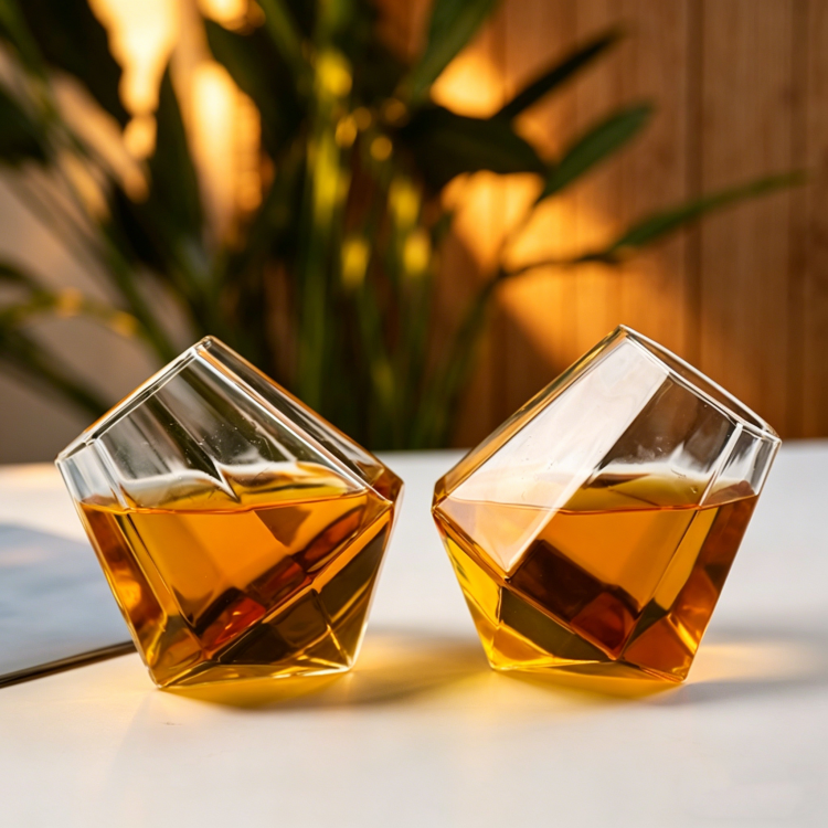 Jiateng creative angled whiskey glass, perfect for serving whiskey or cocktails, stylish and eye-catching for home bars or restaurants