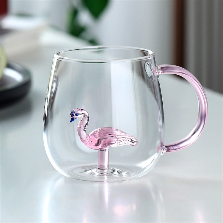 Jiateng clear glass cup with 3D rose flower inside, ideal for gifting or daily use, elegant and eye-catching design
