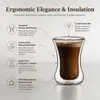 Side view of a 93mm tall double wall espresso glass showing its transparent outer wall and curved inner chamber