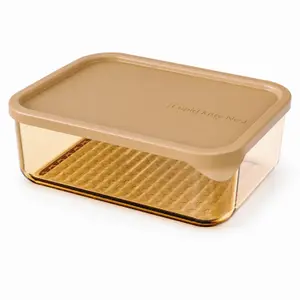 Horizontal single layer borosilicate glass food storage containers in 1270ml and 1800ml sizes with beige PP lids