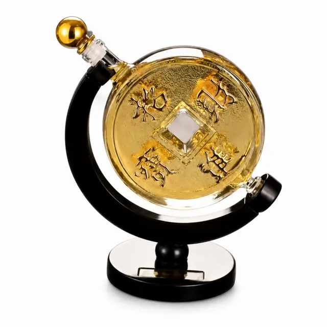 1000ml globe whiskey decanter with black wooden display stand model JT-D358