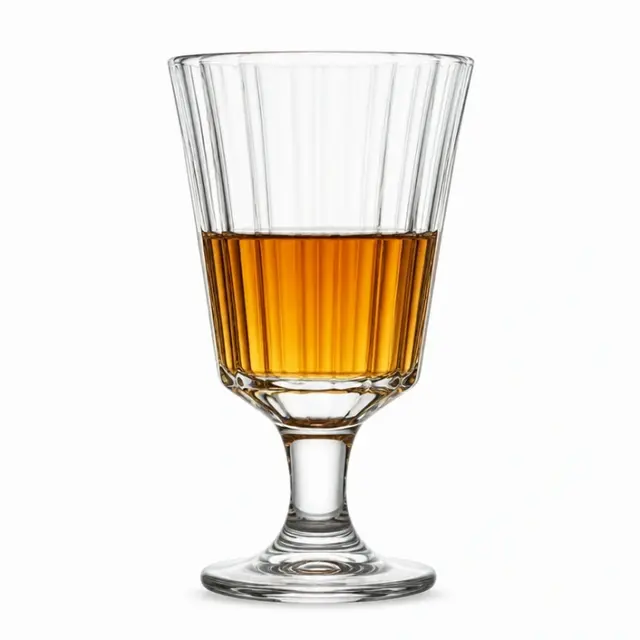 Ribbed stemmed glass goblet with elegant fluted design for wine and beverage serving