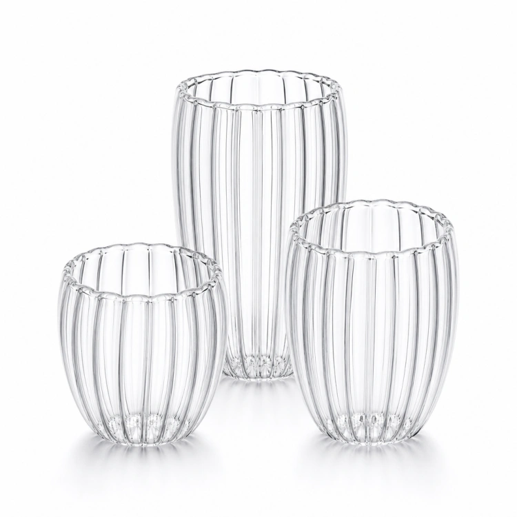 Vertical Ribbed Drinking Glass with Rounded Body in 250ml 350ml and 450ml Capacities