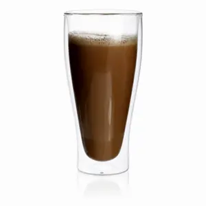 600ml transparent double wall coffee glass with tall tapered body and wide circular rim
