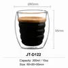 Clear 300ml double wall coffee cup featuring a smooth rounded exterior and decorative inner wall