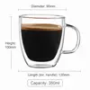 Clear 350ml double wall coffee cup featuring a smooth rounded body and transparent side handle