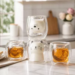 Jiateng animal double wall glass cup with cute 3D inner design