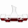 modern red wine decanter set with slanted spout and four stemless wine glasses