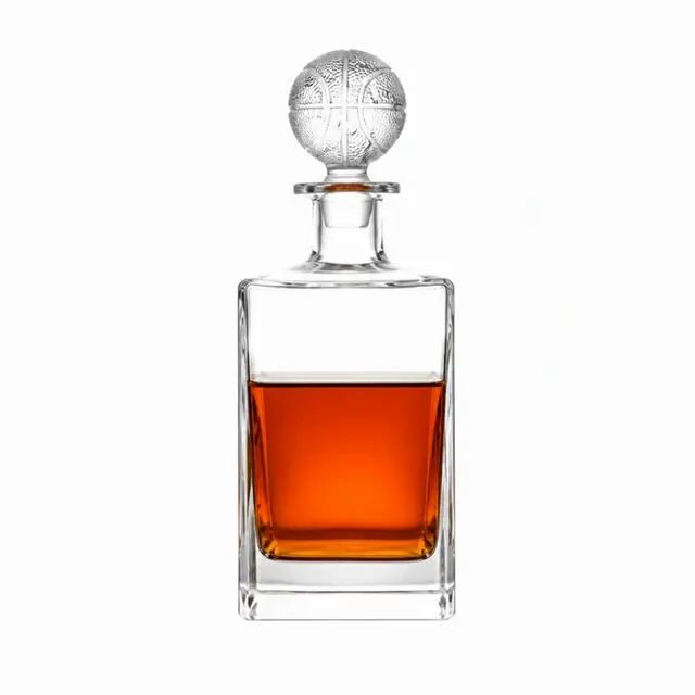 Basketball whiskey decanter with basketball shaped glass stopper for spirits serving