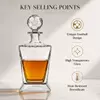 Unique liquor decanter featuring soccer ball stopper and modern glass design