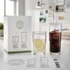 Clear short and tall drinking glasses with lids and straws for cold beverages