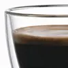 Clear 250ml double wall coffee cup with modern handleless design and smooth glass walls