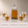 Whiskey serving decanter set with four coordinated old fashioned tumblers