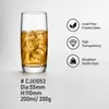 110mm tall beverage glass with 55mm diameter and 200ml capacity