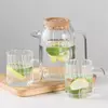 Jiateng clear ribbed glass juice pitcher with cork lid for lemonade and cold drinks