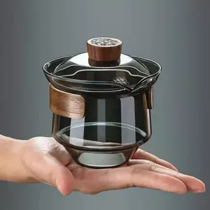 Glass Teapot with Wooden Handle for Loose Leaf Tea Brewing