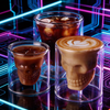 Jiateng double-layer glass cup showcasing a detailed skull motif, ideal for keeping drinks cold without slipping.