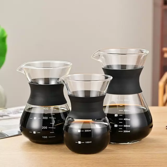 Heat resistant glass coffee server with measurement scale for pour over brewing