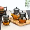 Elegant smoked glass teapot with built-in infuser for loose leaf tea brewing