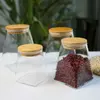 Jiateng geometric glass storage jars with bamboo lids for tea coffee grains and kitchen organization