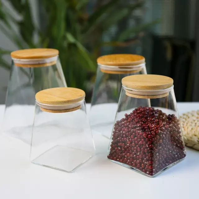 Jiateng geometric glass storage jars with bamboo lids for tea coffee grains and kitchen organization