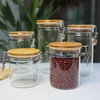 Jiateng airtight glass storage jars with bamboo lids and locking clips for kitchen pantry organization