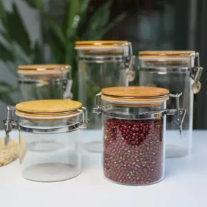 Jiateng airtight glass storage jars with bamboo lids and locking clips for kitchen pantry organization