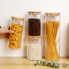 Jiateng clear glass storage jars with bamboo lids, perfect for cereals, beans, pasta, or snacks, modern and elegant design