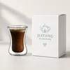 Transparent 90ml hourglass double wall espresso cup with curved waist design for coffee shops retail collections and wholesale buyers