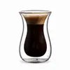 100ml clear borosilicate double wall espresso glass with flared circular rim and distinctive hourglass shaped body