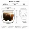 Creative 200ml borosilicate double wall drinking glass with decorative oval facial details visible through the transparent outer wall