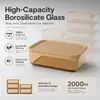 Rectangular single layer glass food containers featuring fitted polypropylene lids silicone seals and textured glass bases