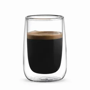 200ml transparent double wall glass coffee cup with handleless design and gently tapered sides