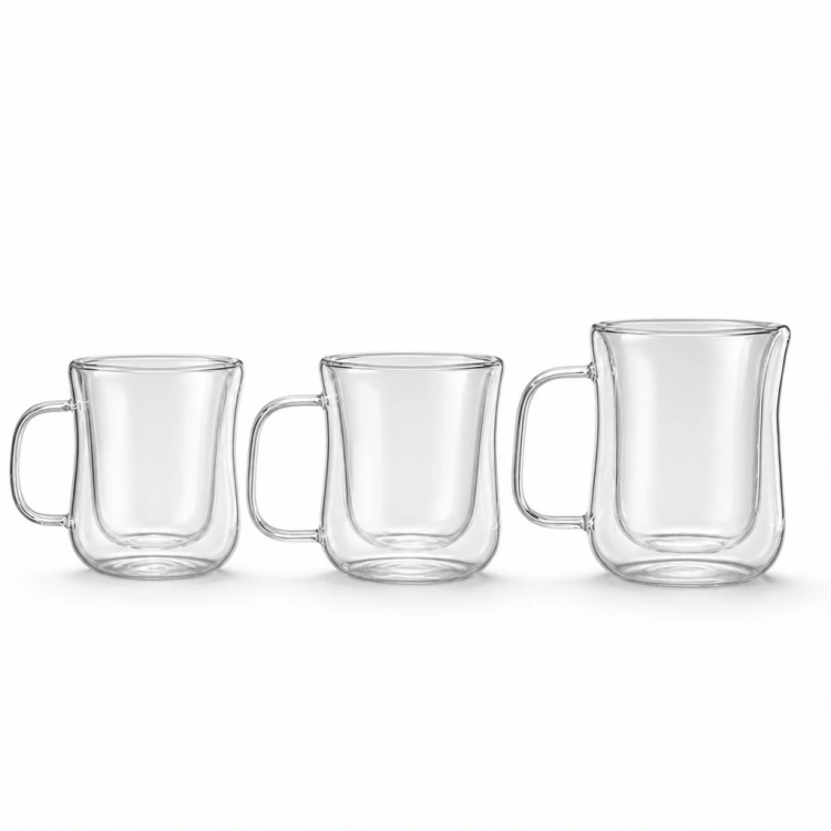 Double Wall Glass Coffee Mug with Handle in Small Medium and Large Sizes