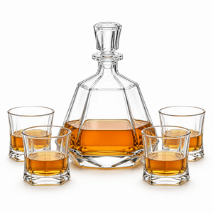 Geometric whiskey decanter set with four old fashioned whiskey glasses
