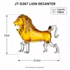 Lion whiskey glass decanter featuring detailed mane and transparent animal shaped body