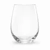 Clear rounded stemless drinking glass with thick transparent base