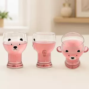 Cute animal shaped glass cup with cartoon face design